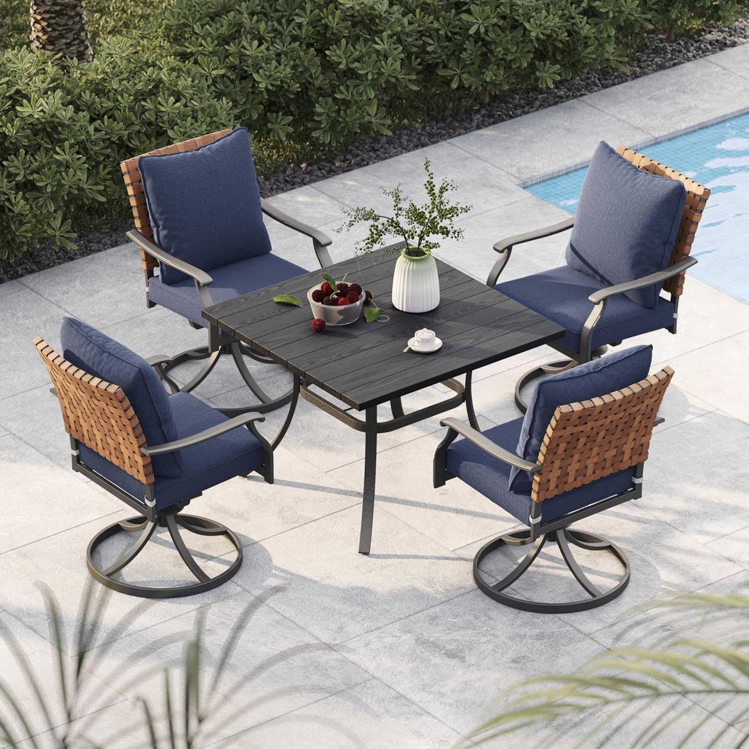 Outdoor Furniture Dining Set - 5-Piece Outdoor Dining Set, 4 Leather-Look