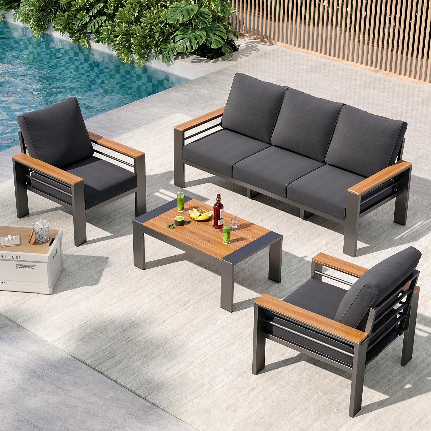 Outdoor Furniture Japanese Style - Aluminum 5 Seat Outdoor Sectional Sofa