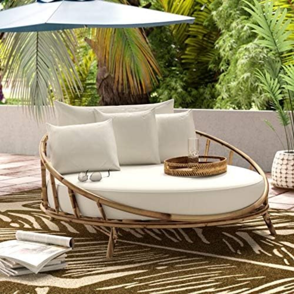 Outdoor Furniture Japanese Style - ZEW Rattan Bamboo Round Daybed Outdoor