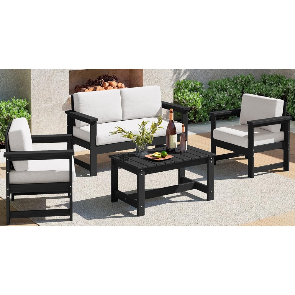 Outdoor Furniture Japanese Style - 4 Pieces HDPE Outdoor Sofa Set