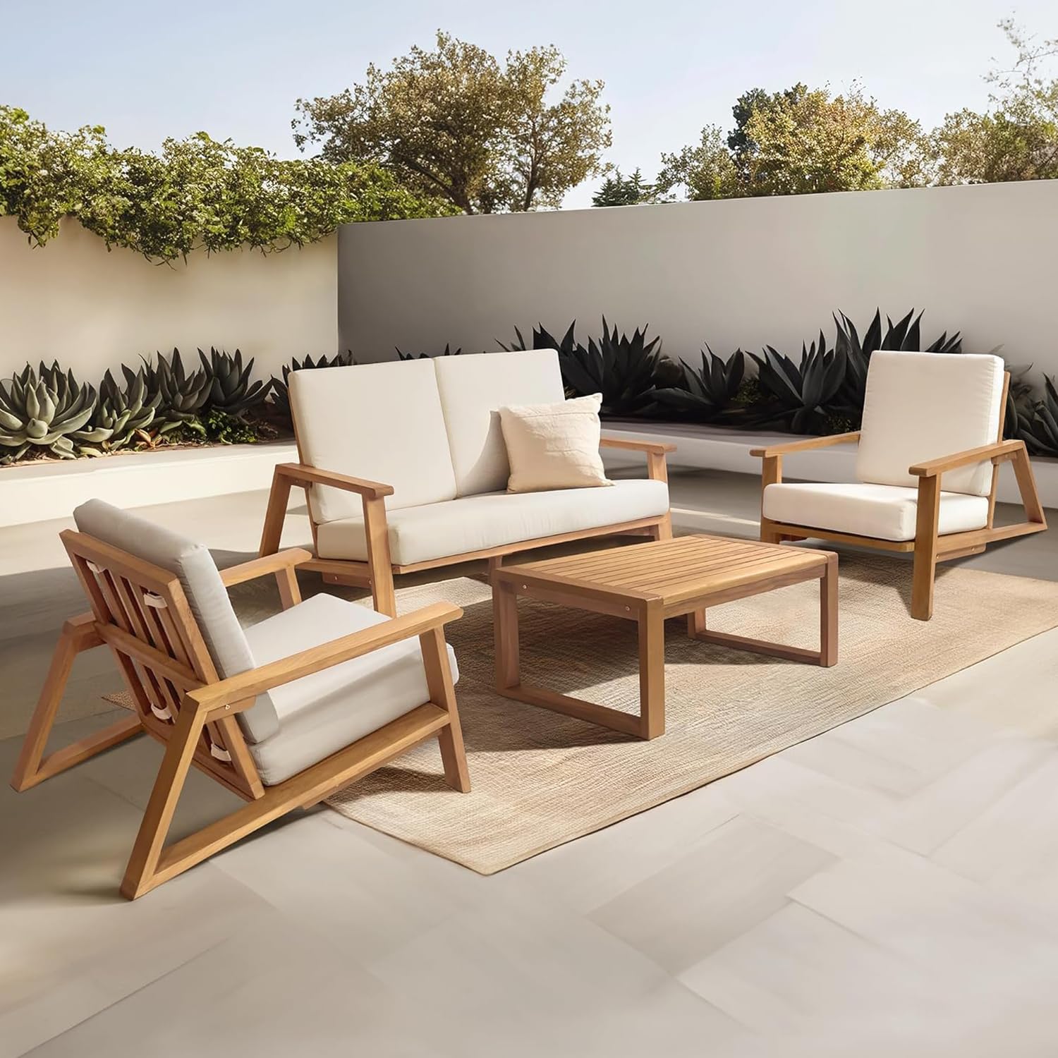 Outdoor Furniture Japanese Style - 4-Piece Deep Seating Teak Patio Furniture