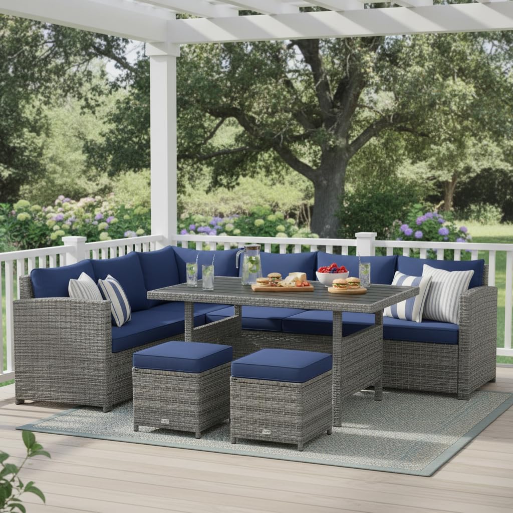 Outdoor Furniture Dining Set - 7 Piece All Weather Wicker Patio