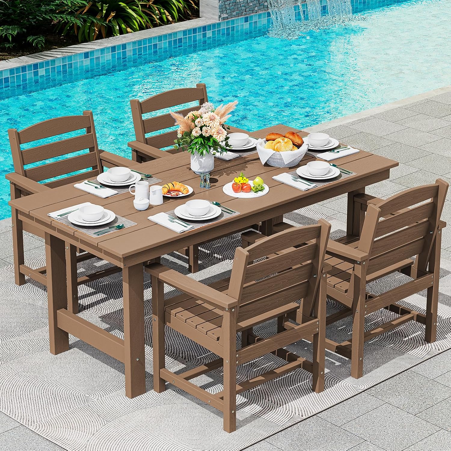 Outdoor Furniture Japanese Style - 5-Piece HDPE Outdoor Dining Set with