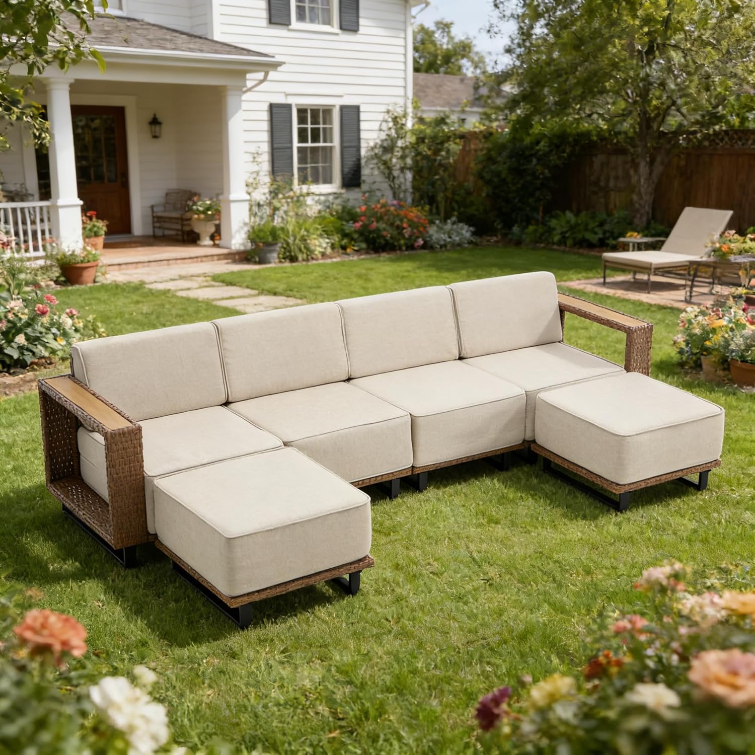 Outdoor Furniture Japanese Style - 6pc PE Rattan Sectional Sofa Set