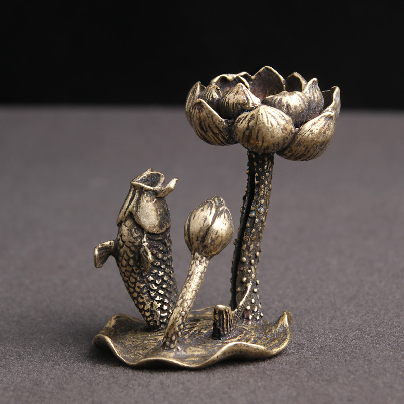 Outdoor Furniture Vintage - Antique Bronze Lotus Carp Desktop Decorations
