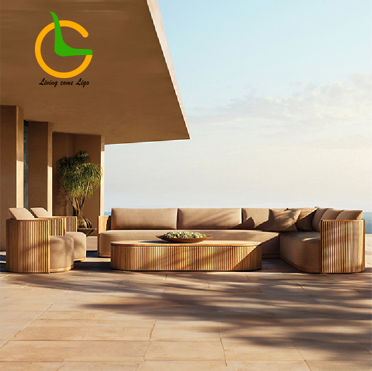 Outdoor Furniture Japanese Style - Luxury L-shaped Teak Wood Outdoor Sofa