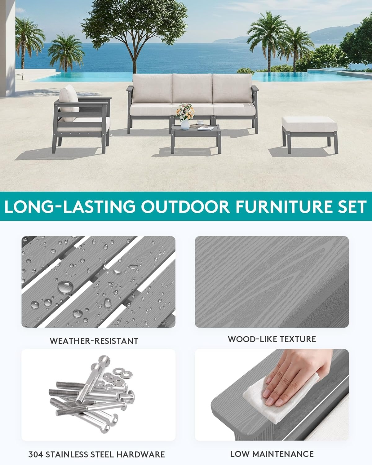 HDPE Patio Furniture Set, 6 Pi - Outdoor Furniture Japanese Style recensione e prezzo
