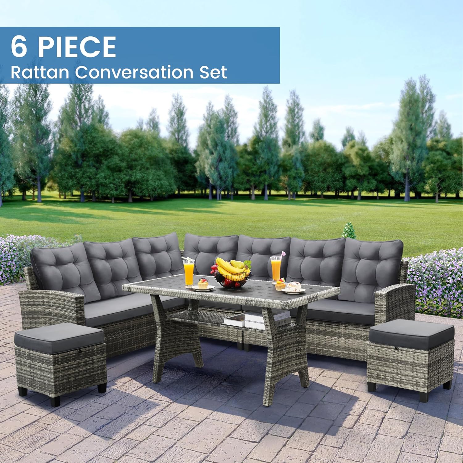 6-Piece Patio Sectional Sofa D - Outdoor Furniture Dining Set recensione e prezzo
