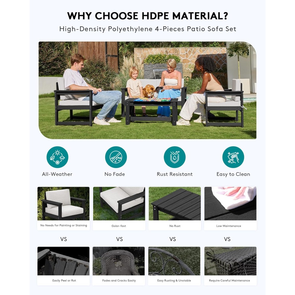 4 Pieces HDPE Outdoor Sofa Set - Outdoor Furniture Japanese Style recensione e prezzo