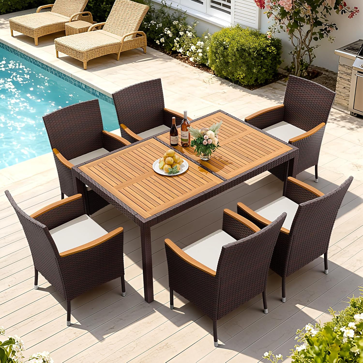 7 Piece Patio Dining Set Acaci - Outdoor Furniture Japanese Style recensione e prezzo