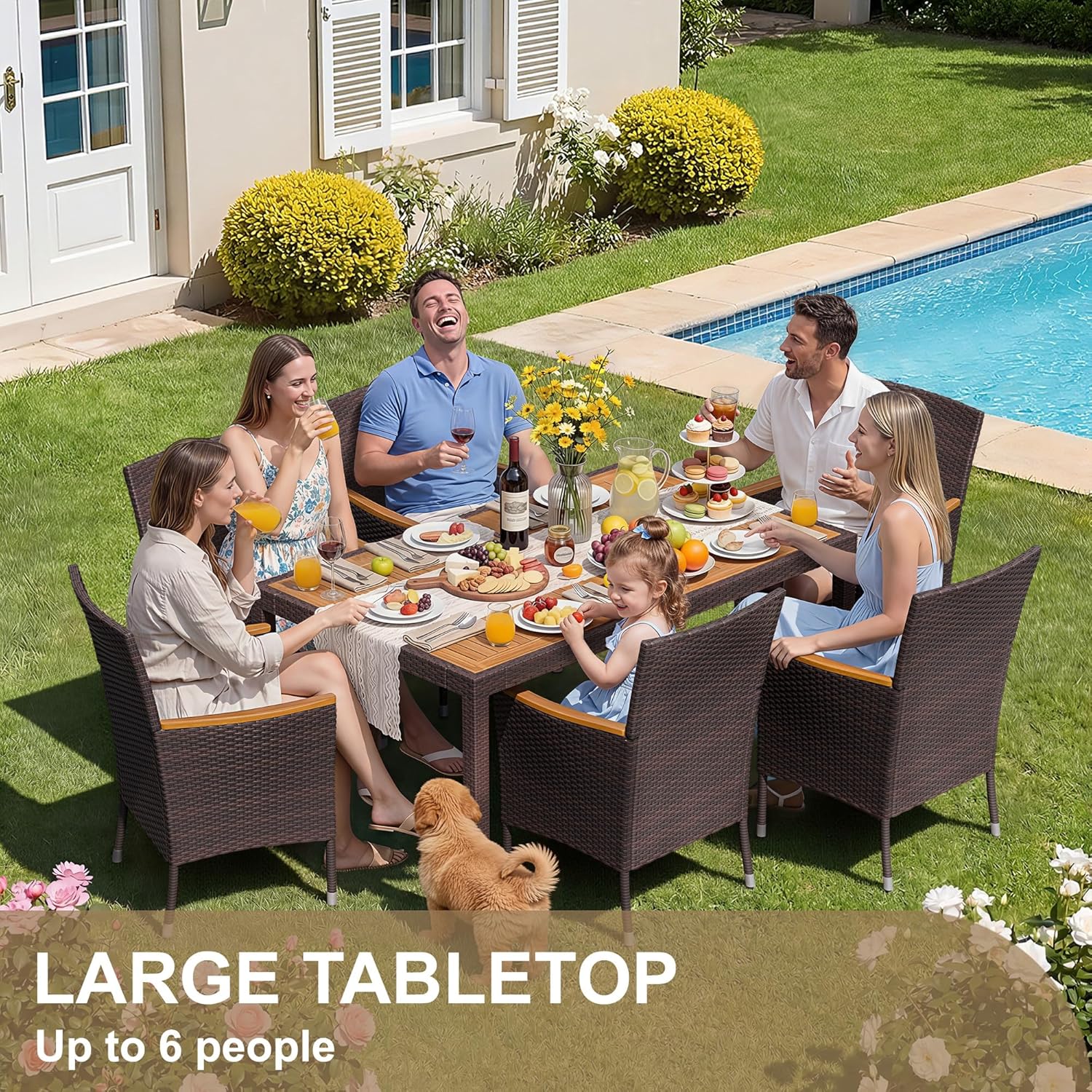7 Piece Patio Dining Set Acaci - Outdoor Furniture Japanese Style recensione e prezzo