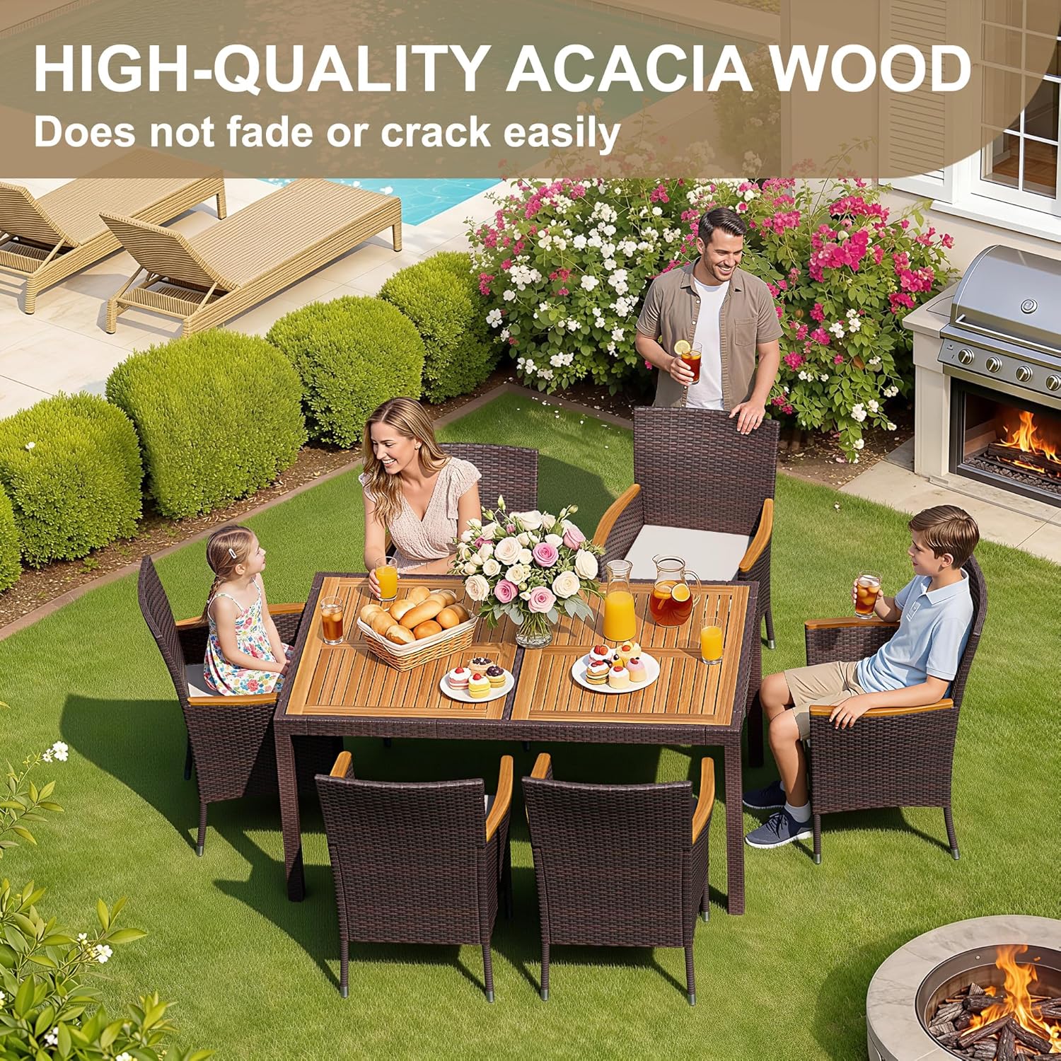 7 Piece Patio Dining Set Acaci - Outdoor Furniture Japanese Style recensione e prezzo