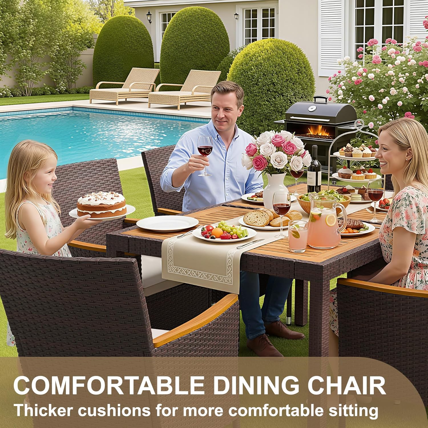 7 Piece Patio Dining Set Acaci - Outdoor Furniture Japanese Style recensione e prezzo
